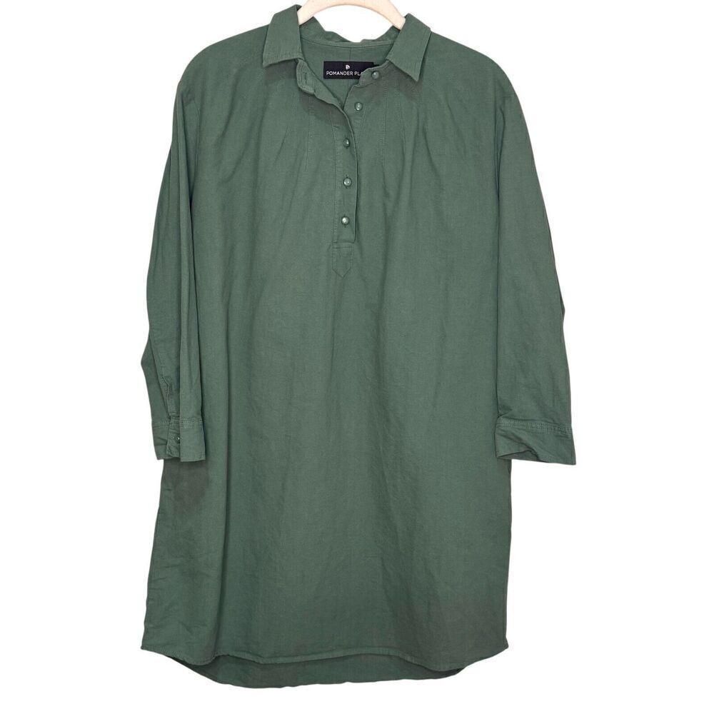 Pomander Place Olive Green Button-Front Mini Shirt Dress